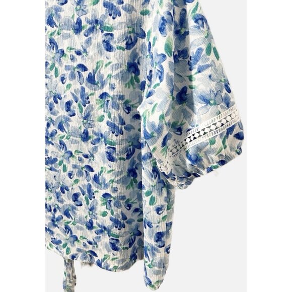 Berkley Jensen Womens Floral V-Neck Pullover Button-Down Blouse W Lace Trim Med - Picture 6 of 16